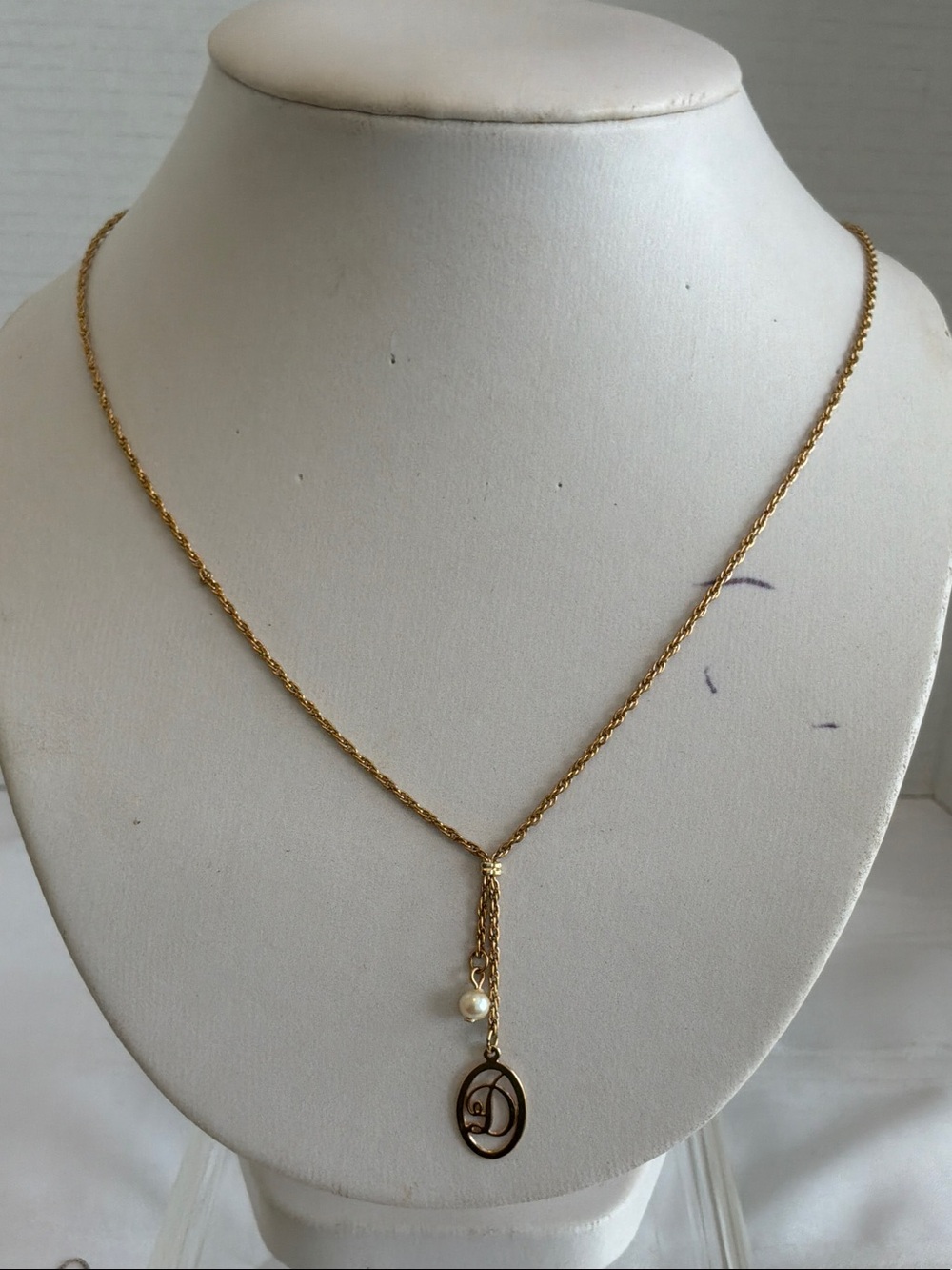 AvonGold Tone Initial D Necklace with Pearl Accent